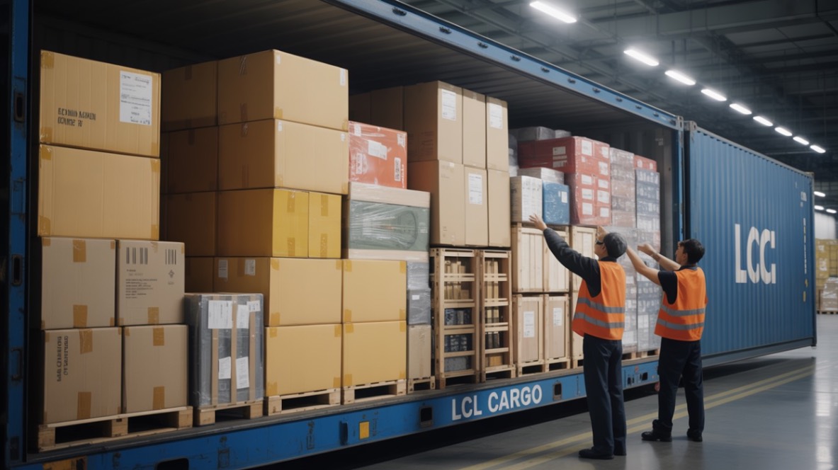 Caracteristicile și avantajele transportului LCL (imagine cu niste persoane care inspecteaza marfa dintr-un container LCL)