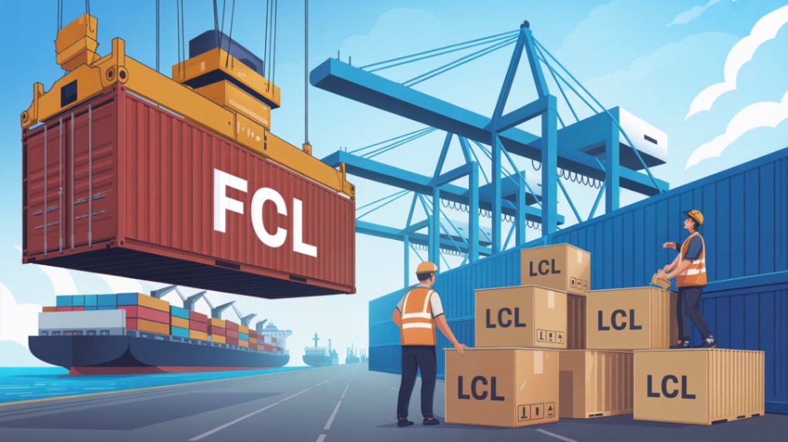 Ce reprezintă FCL și LCL în transportul maritim_ (ilustratie cu niste muncitori descarcand marfa in port)