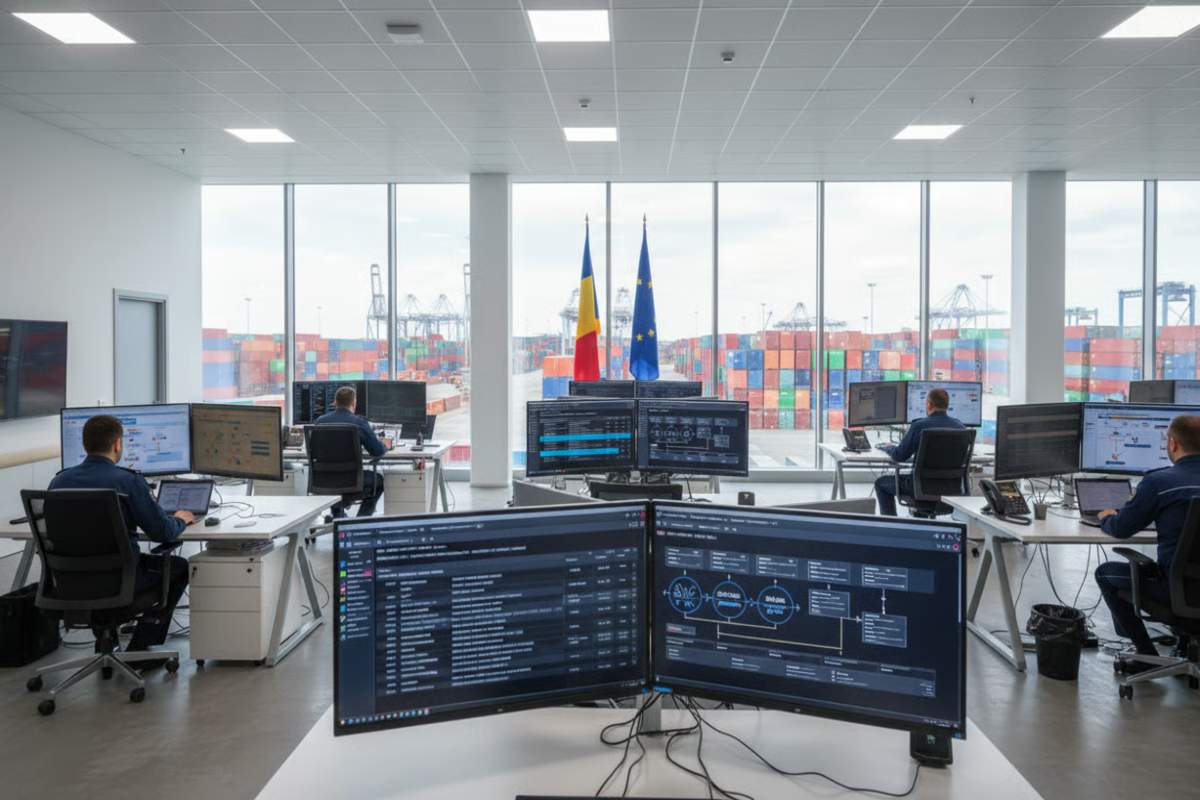 1. Cod EORI in Romania_Ce este, cum se obtine si de ce este esential pentru operatiunile vamale si un flux comercial echilibrat_Birou vamal modern cu sisteme digitale pentru procesarea codurilor EORI