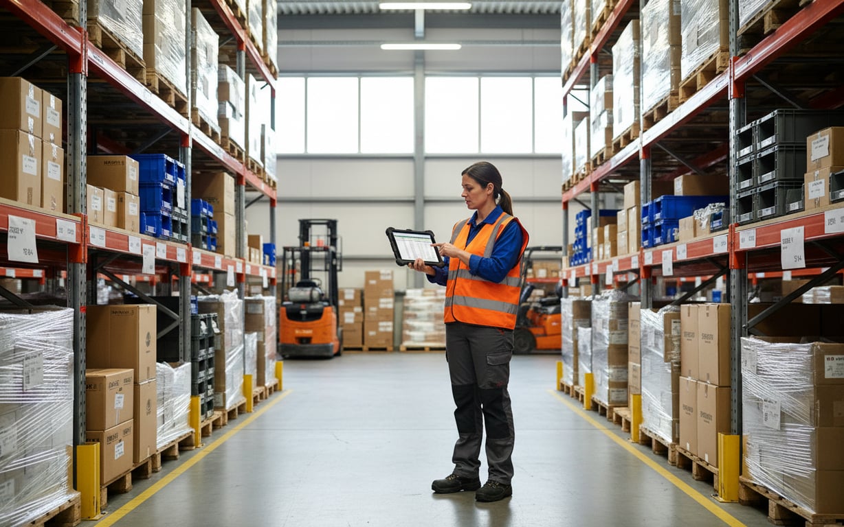 2. De ce este important (femeie care realizeaza gestiunea marfurilor, depozit de marfuri international, stitvuitoare portocalii)